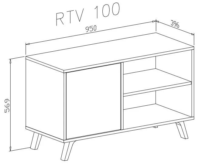 Móvel de TV 100 com porta esquerda, sala, modelo WIND, estrutura cor CEMENTO, porta cor White Matte, medidas 95x40x57cm de altura.