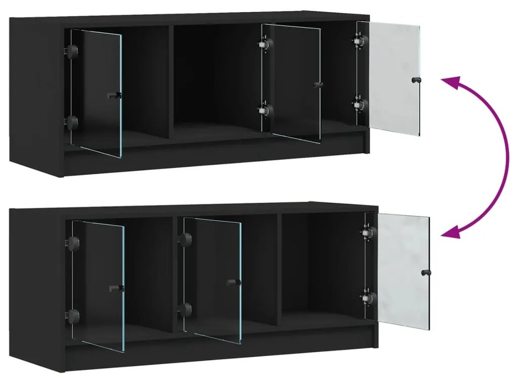 Móvel de TV c/ portas de vidro 102x37x42 cm preto