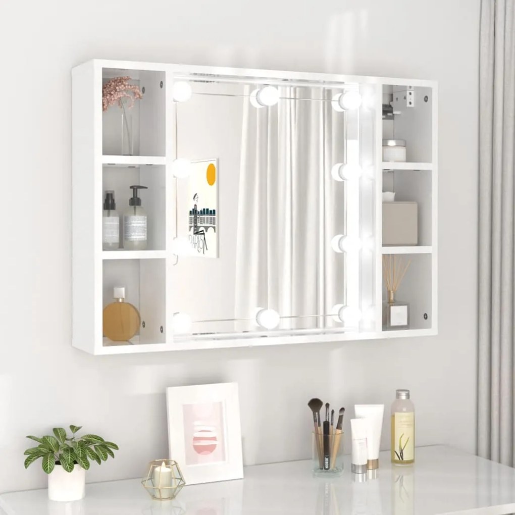 808861 vidaXL Armário espelhado com LED 76x15x55 cm branco brilhante