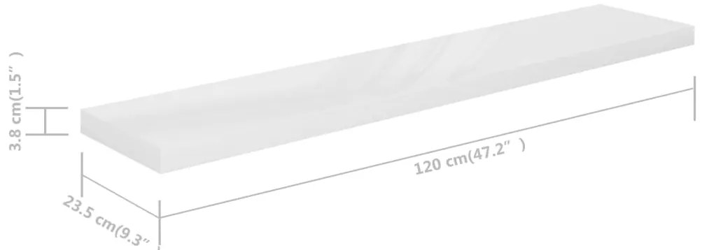 Prateleiras de parede suspensas 4 pcs 120x23,5x3,8cm MDF branco