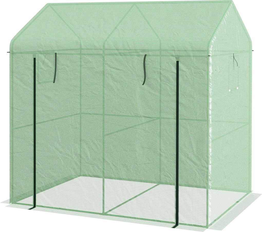 Estufa de jardim 200 C x 140 L x 200 A cm com 2,8 m², com 1 porta enrolável grande e 2 janelas, verde