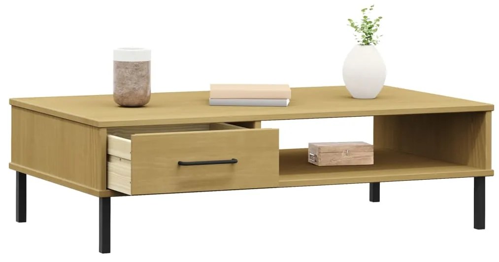 Mesa de centro c/ pernas de metal pinho maciço OSLO castanho