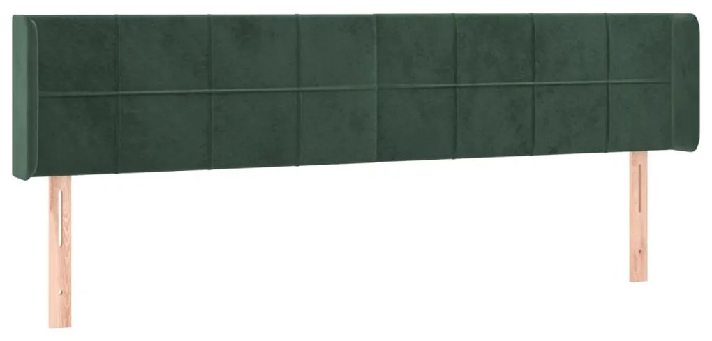 Cabeceira cama c/ luzes LED veludo 163x16x78/88 cm verde-escuro