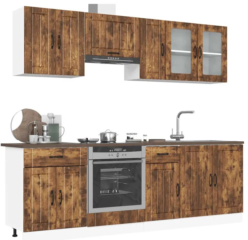 vidaXL 8 peças armário de cozinha conjunto Kalmar carvalho fumado