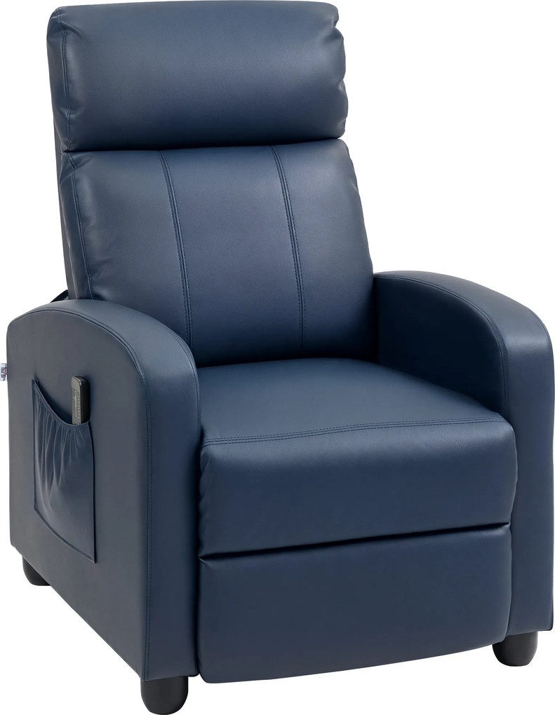 Poltrona de Massagem Reclinável com 2 Zonas de Massagem 8 Programas e 5 Níveis de Intensidade 68x88x98 cm Azul Escuro