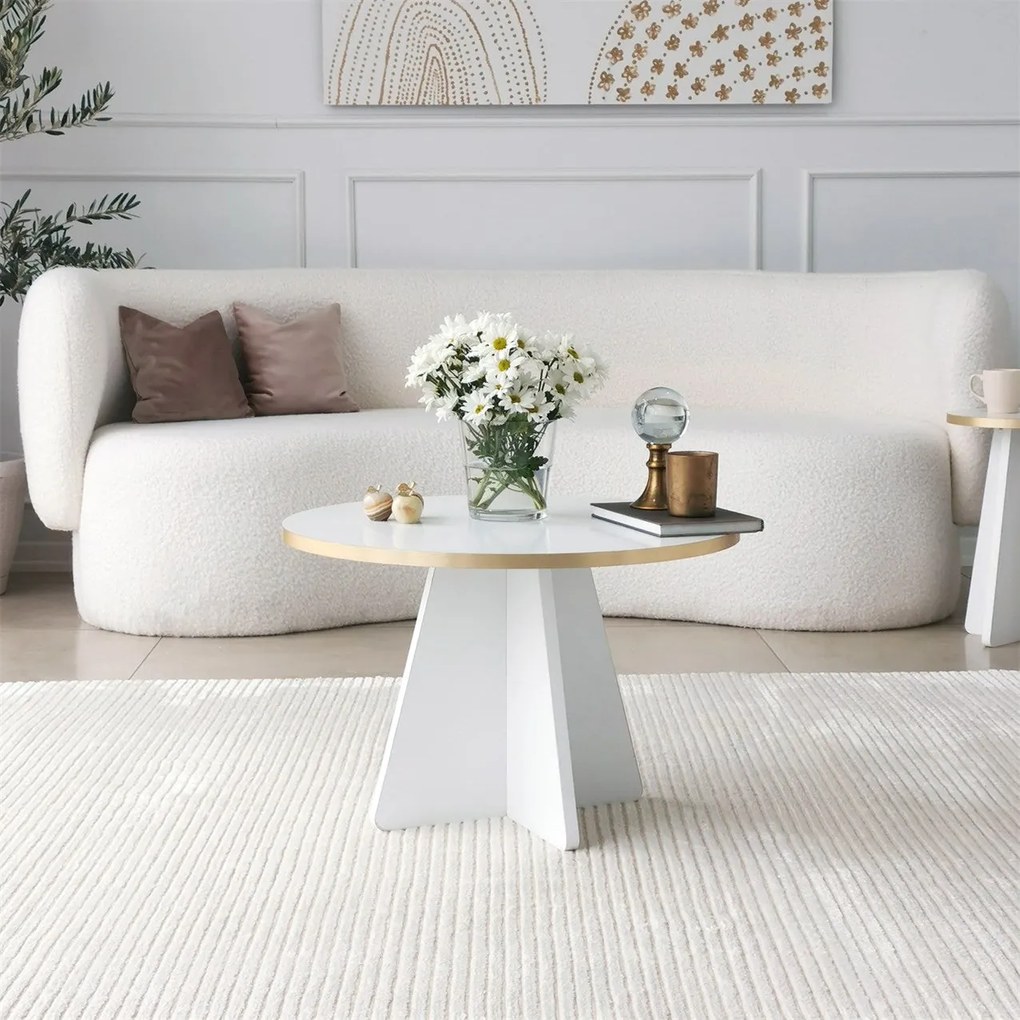 Mesa de Centro Mushroom – Dourado e Branco – 60 cm x 40 cm x 60 cm