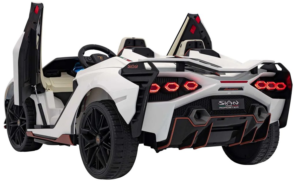 Carro elétrico para Crianças 2 Lugares Lamborghini SIAN 24V 4x4 Rodas Espuma EVA, Assento couro ecológico Branco