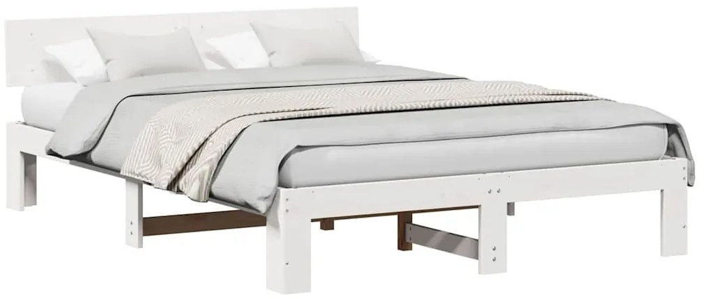 Estrado de Cama com Cabeceira Branco 160x200 cm Madeira de Pinho
