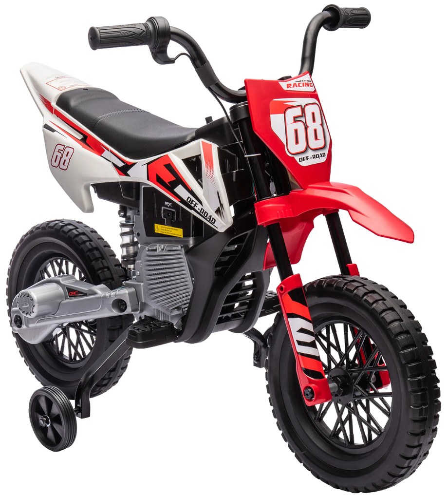 Mota Elétrica para Crianças com Bateria 12V Música Velocidade 2,4-5 km/h e Rodas Auxiliares 107x56x70 cm Vermelho