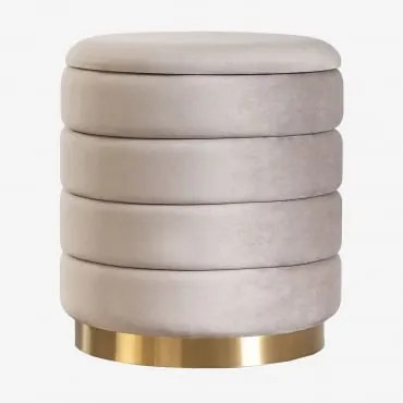 Pufe Redondo Ø40 Cm Com Arrumação Em Veludo Bradford Toupeira Claro - Sklum