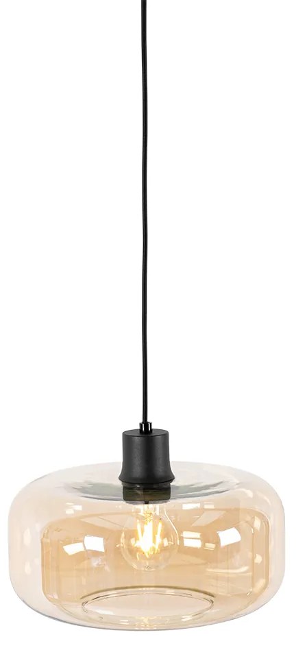 Candeeiro suspenso inteligente preto com vidro âmbar incl. WiFi A60 - Bizle