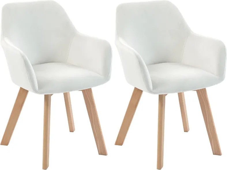 Conjunto de 2 Cadeiras de Jantar Modernas Estofadas em Veludo com Pernas de Madeira 54x57x80 cm Creme
