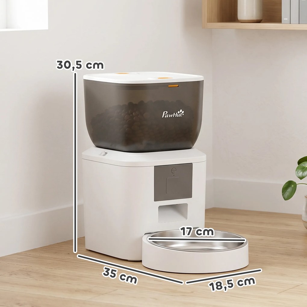 Dispensador Automático de Ração para Gatos 4 L App de Controlo com Gravador 10 s, Taça, Branco