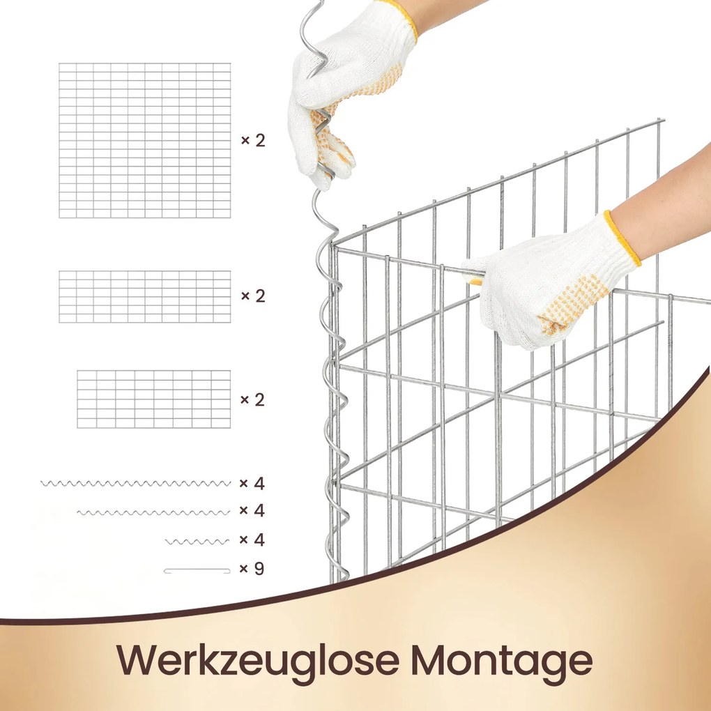 Cesto Gabião 100 x 90 x 30 cm aço galvanizado (Tábua não incluida) 40-60 g/m² Prateado