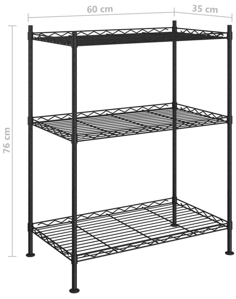 Unidade de 3 prateleiras 60x35x76 cm 150 kg preto