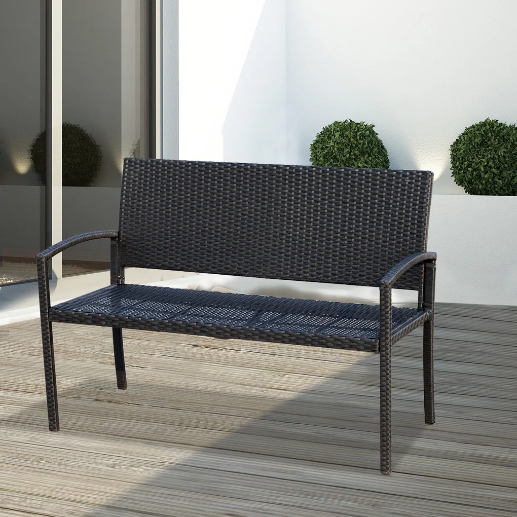 Banco Jardím Lounge Cadeira 2 Lugares Móveis para Jardím Exterior Terraço 2 Lugares Rattan Sintético Carga 320kg 122x60x87cm Estrutura Aço