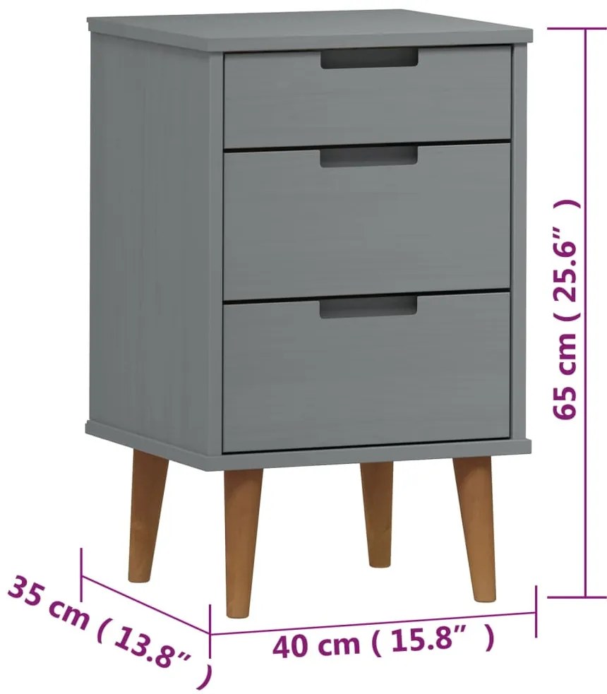 Mesa de cabeceira MOLDE 40x35x65 cm pinho maciço cinza
