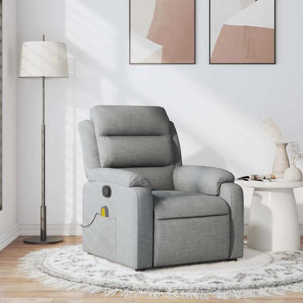 Poltrona de massagens reclinável tecido cinzento-claro