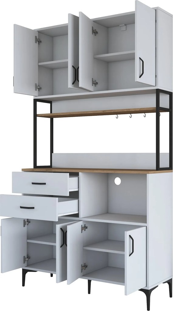 Armário Alto de Cozinha "Stella" - Nogueira e Branco - Design Moderno