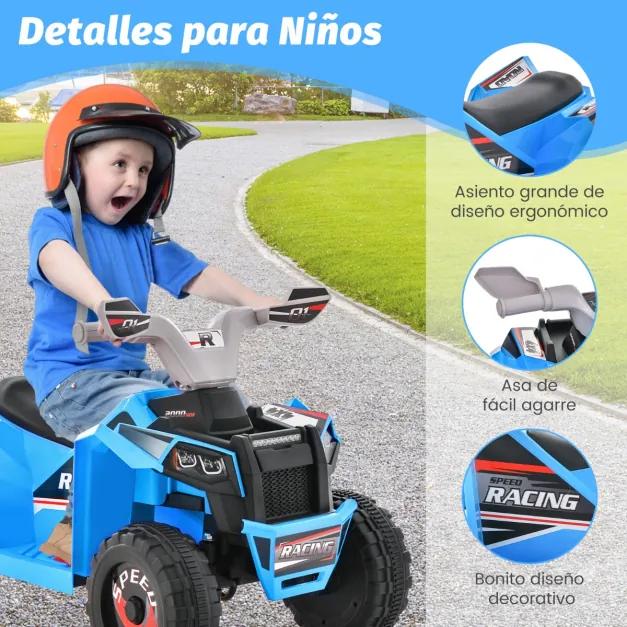 Moto 4 Elétrica para Crianças com Bateria de 6V - Controlo Remoto - Assento - Interruptor para a Frente e para Trás azul