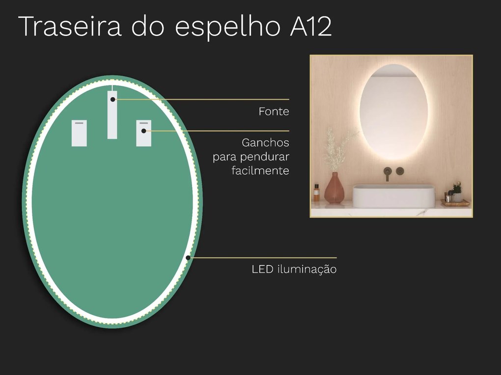 Espelho oval com iluminação LED A12 50x70