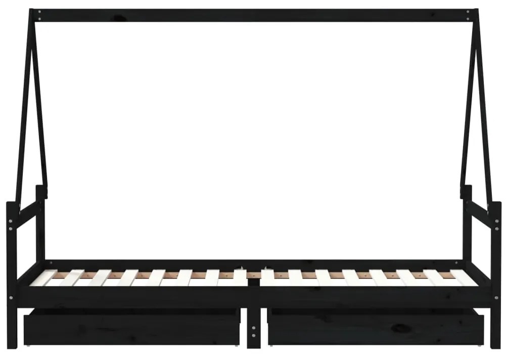 Estrutura cama infantil c/ gavetas 90x200 cm pinho maciço preto