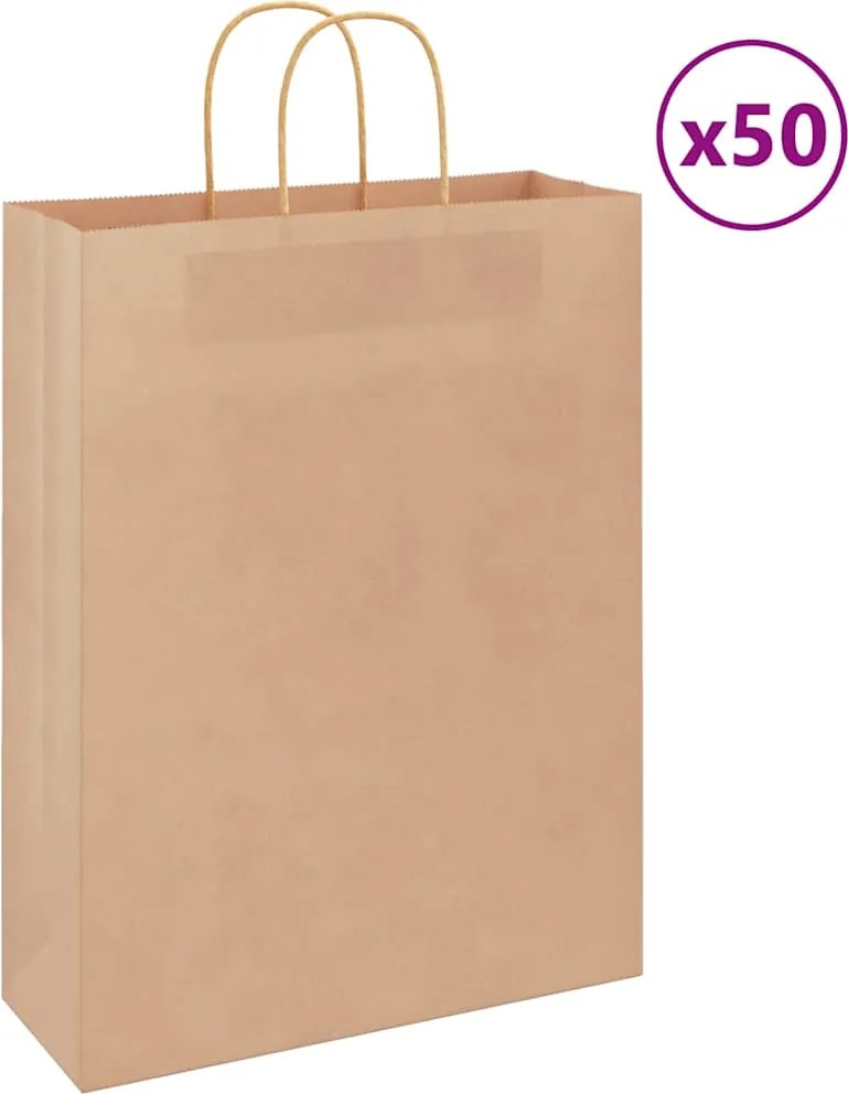 vidaXL Sacos de papel 50 unid com alças castanho 32x12x42 cm