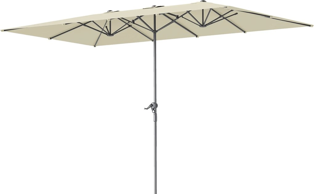 Outsunny Chapéu de Sol Duplo 4,5x2,6 m Jardim Manivela Mastro Alumínio Impermeável Proteção UV50+ Resistente Creme | Aosom Portugal