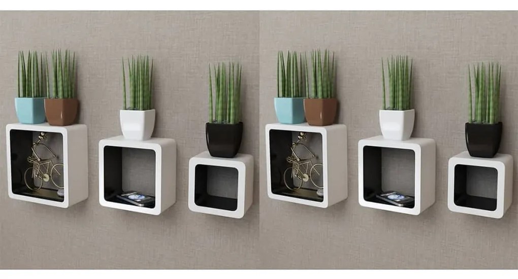 vidaXL Prateleiras de parede cubo 6 pcs branco e preto