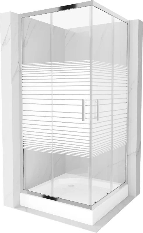 Mexen Rio cabine de duche quadrada 90 x 90 cm, faixas brancas, cromado + base de duche, branco - 860-090-090-01-20-4510