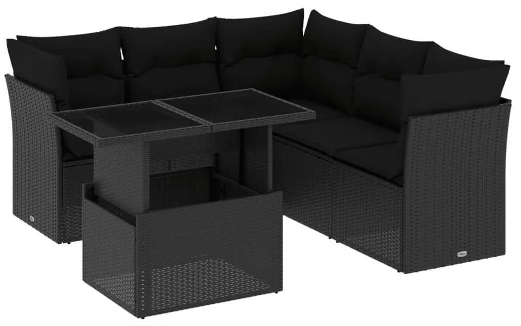 6 pcs conjunto sofás de jardim c/ almofadões vime PE preto