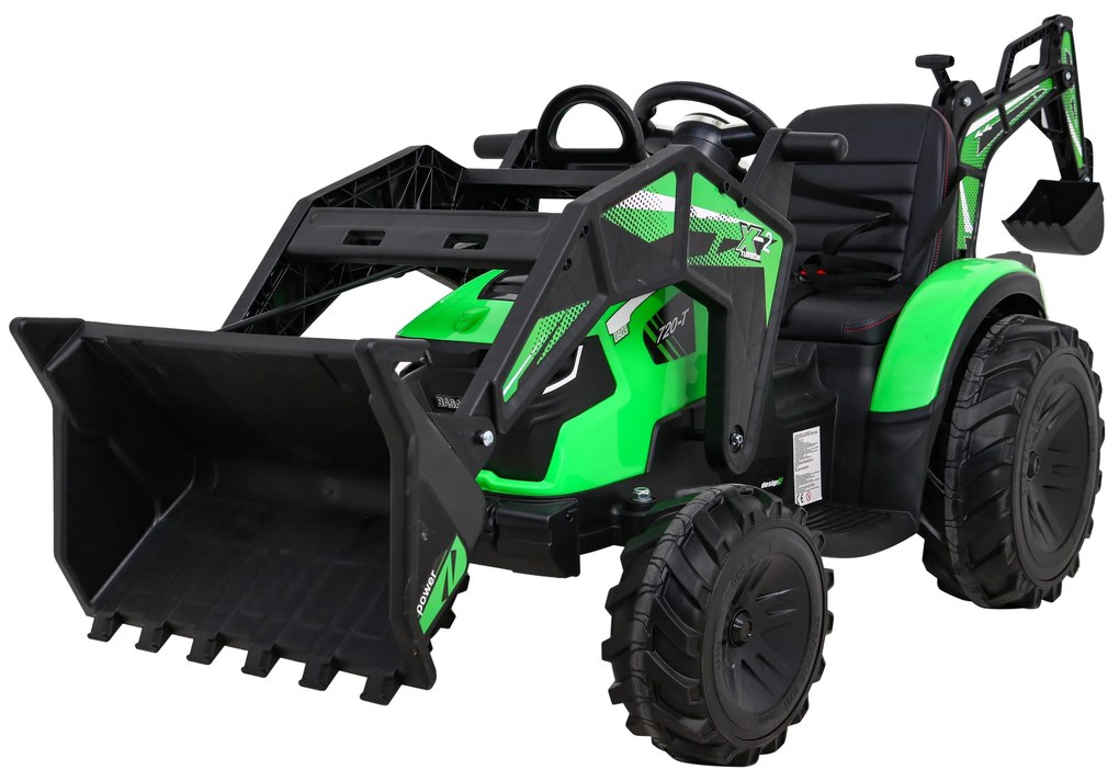 Trator elétrico para Crianças 12V 4x4 720-T Com Reboque Rodas EVA, Assento de couro Verde