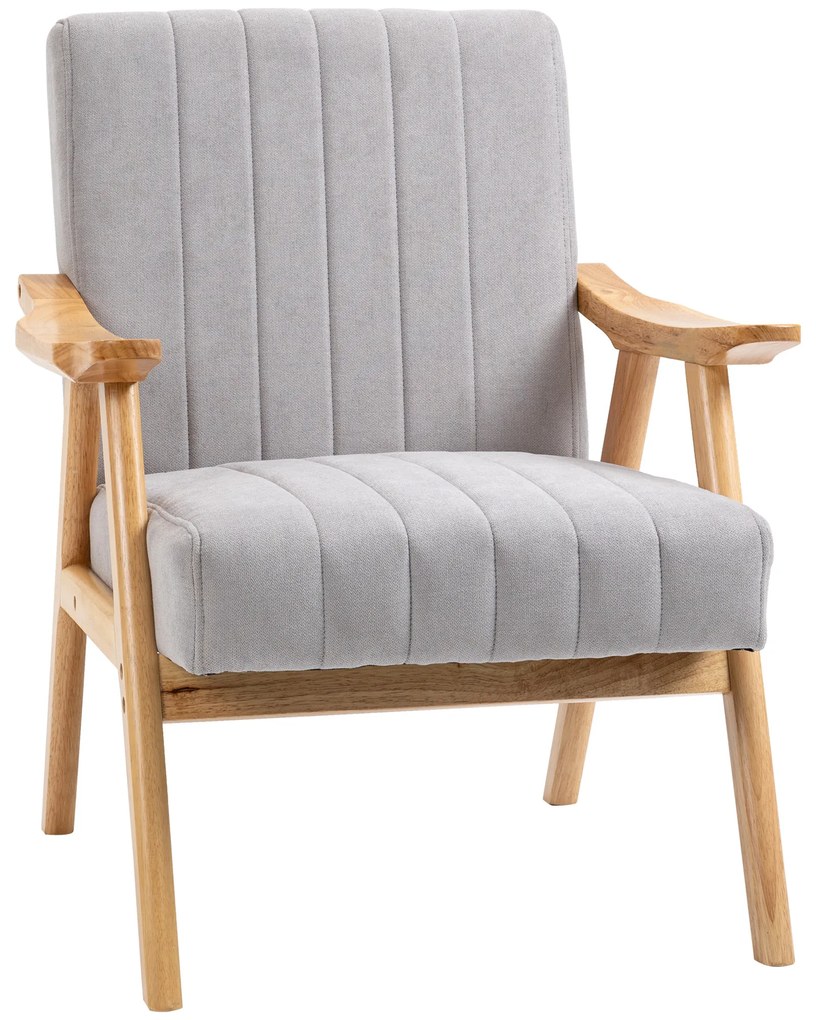 HOMCOM Poltrona em estilo Escandinavo Material Semelhante a Veludo Madeira Maciça 68x74x82 Natural Cinza | Aosom Portugal
