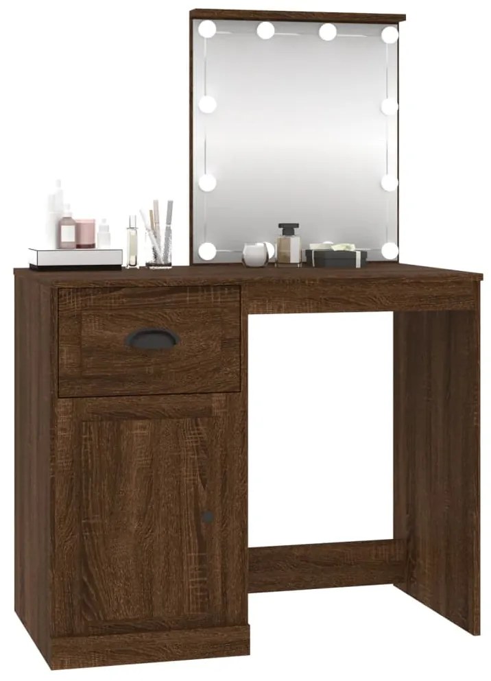 Toucador c/ LEDs 90x50x132,5cm deriv. madeira carvalho castanho