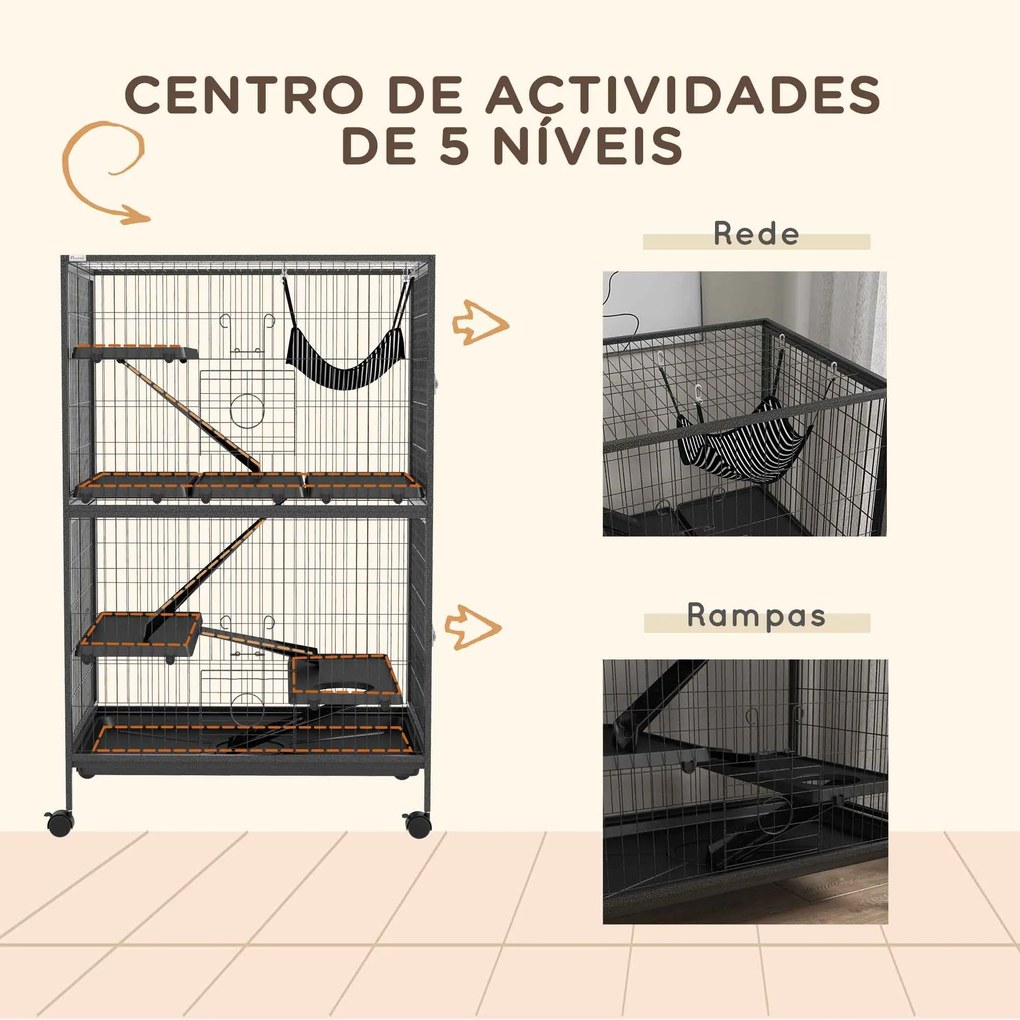 PawHut Gaiola para Roedores 80x52x128 cm Casa de 4 Alturas com Rampas