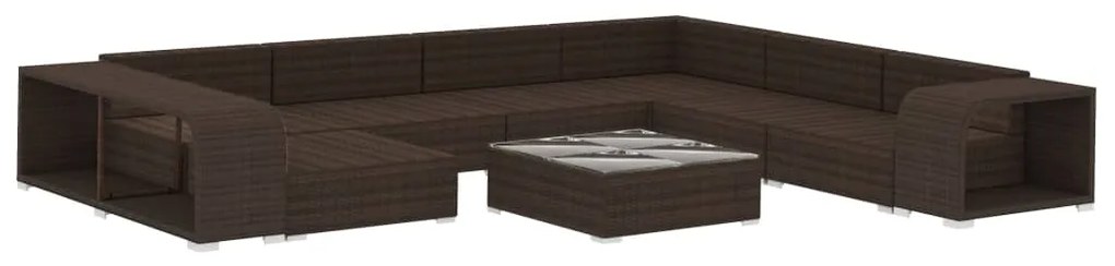 10 pcs conjunto lounge jardim c/ almofadões vime PE castanho