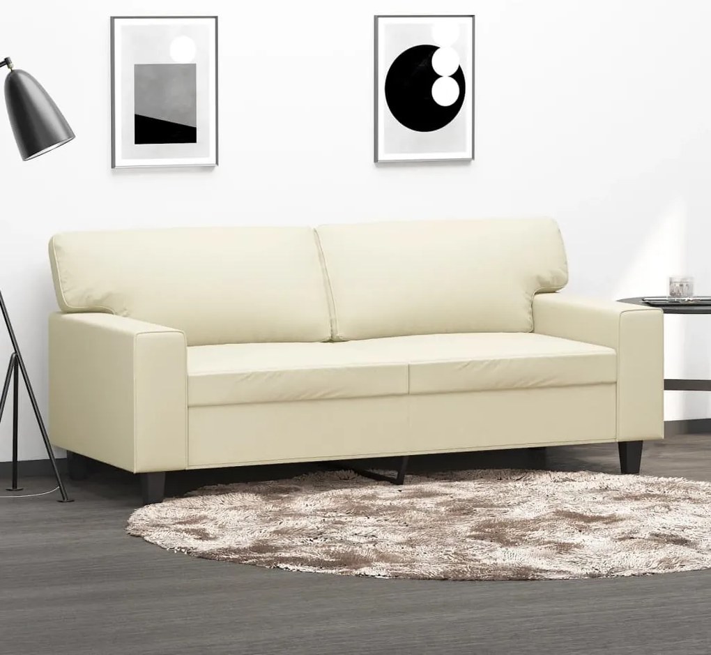 Sofá de 2 lugares 140 cm couro artificial cor creme