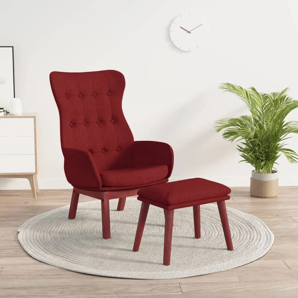 vidaXL Cadeira de descanso com banco p/ pés tecido vermelho tinto