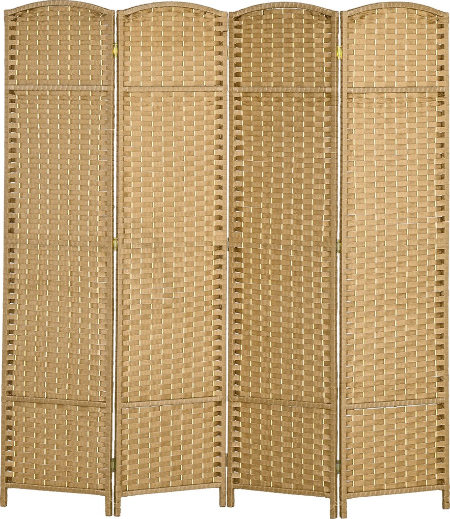 Biombo de interior em madeira com 4 painéis, 160 x 170 cm, divisória dobrável acabamento natural