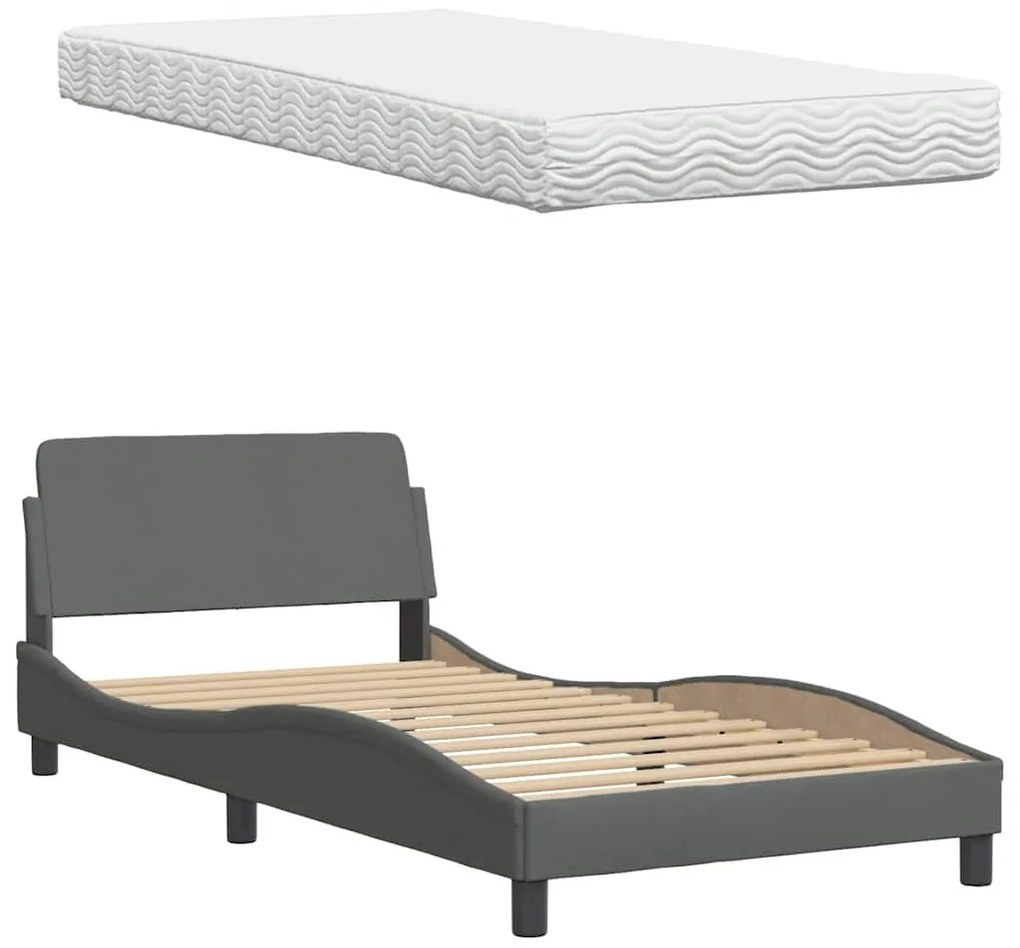 Cama com colchão 100x200 cm tecido cinzento-escuro
