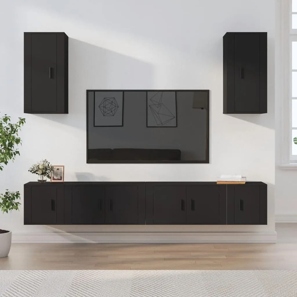 vidaXL Conjunto móveis de TV 6 pcs madeira processada preto