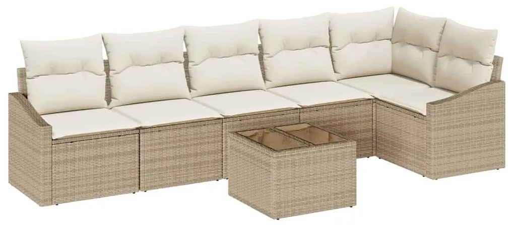 Conjunto de Sofá de Jardim com 7 Peças da e Almofadas Beiges de Rattan