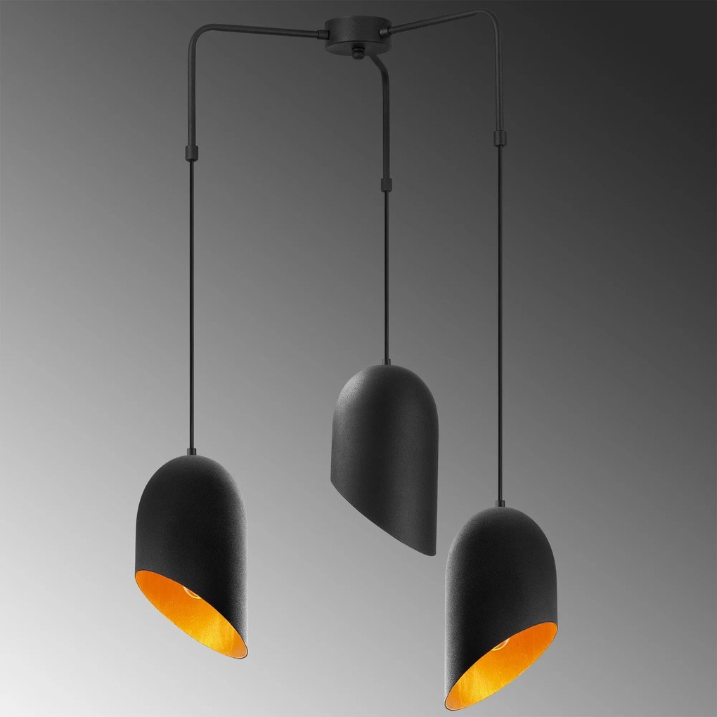Candeeiro de Teto Kesik – Preto e Dourado – Diâmetro 52 cm, Altura 100