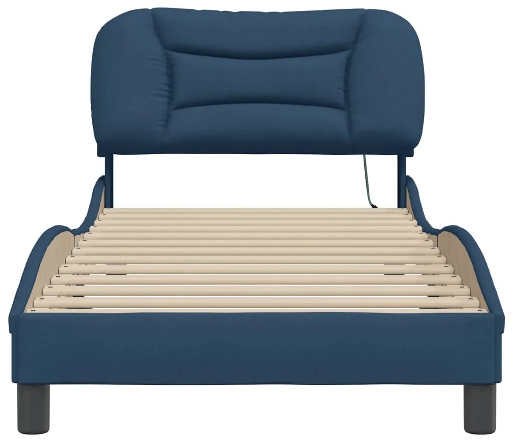 Estrutura de cama com LED sem colchão 90x190 cm tecido azul