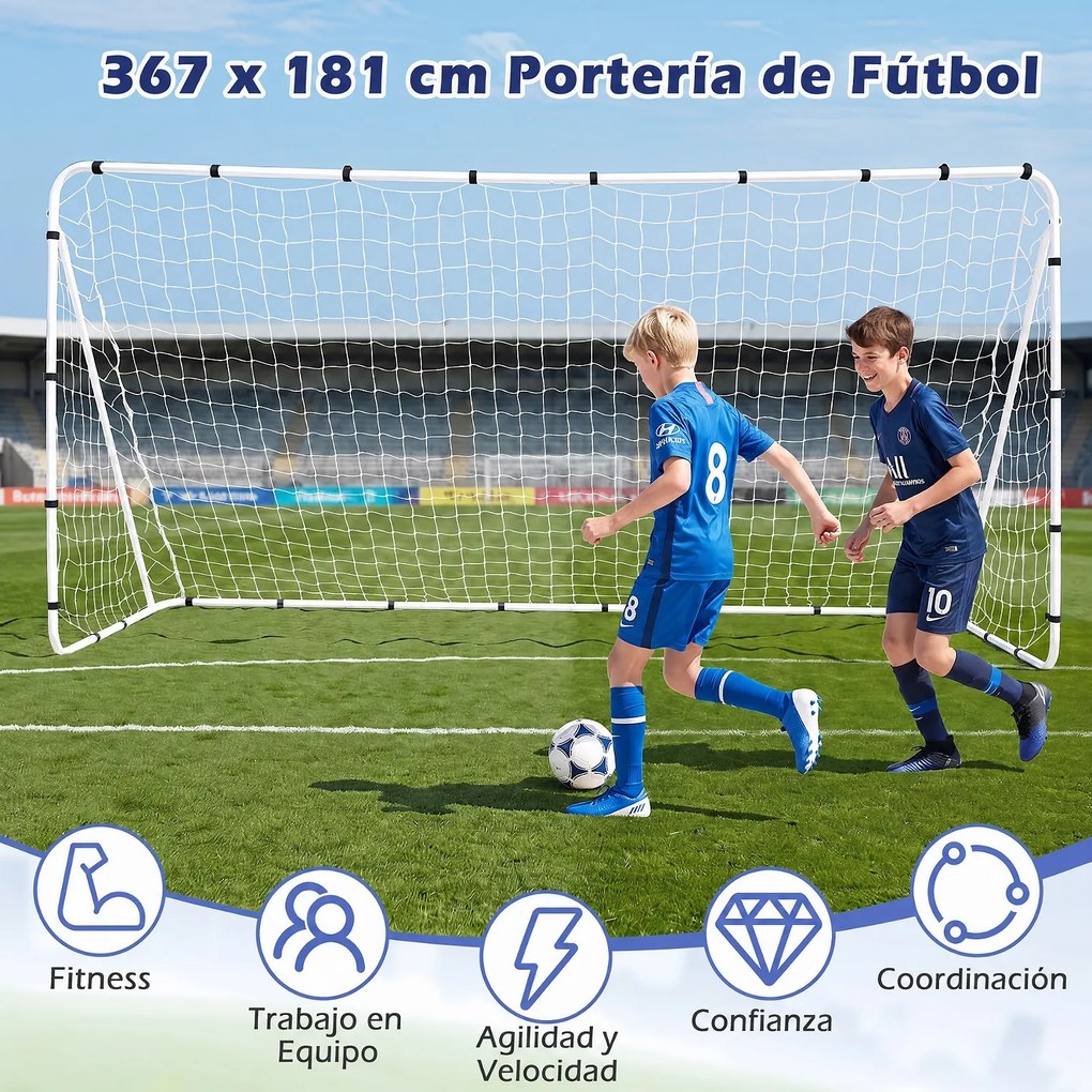 Baliza de Futebol, 367 x 124 x 181 cm, Estrutura Metálica Resistente, Branco