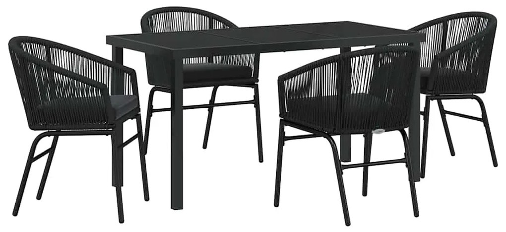 Conjunto de jantar de jardim de 5 peças - Rattan polido chique em pret