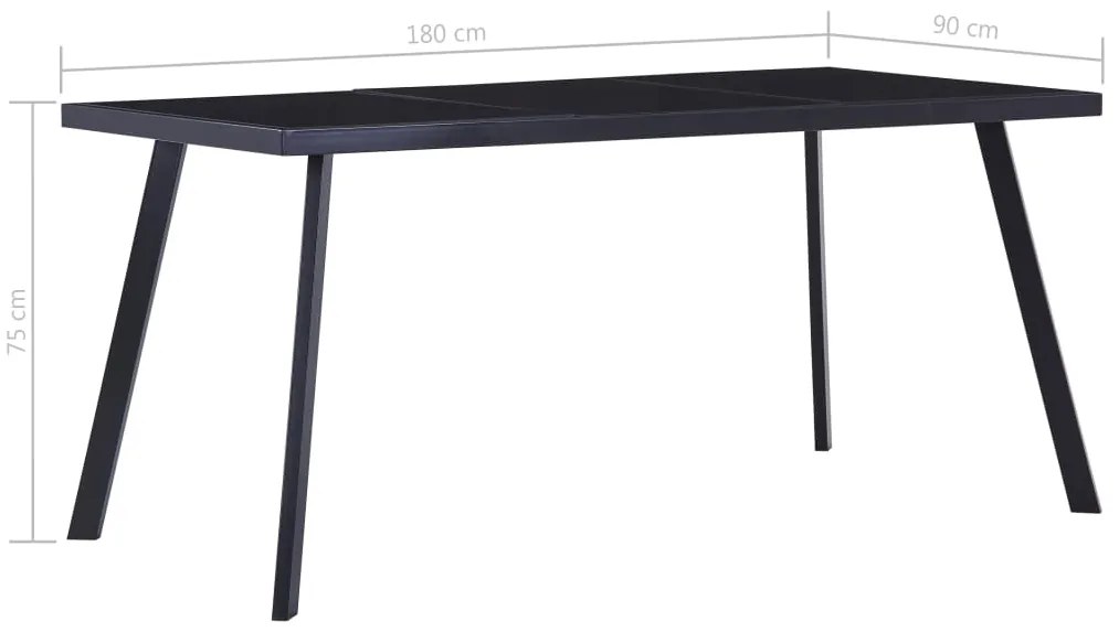 Mesa de jantar 180x90x75 cm vidro temperado preto