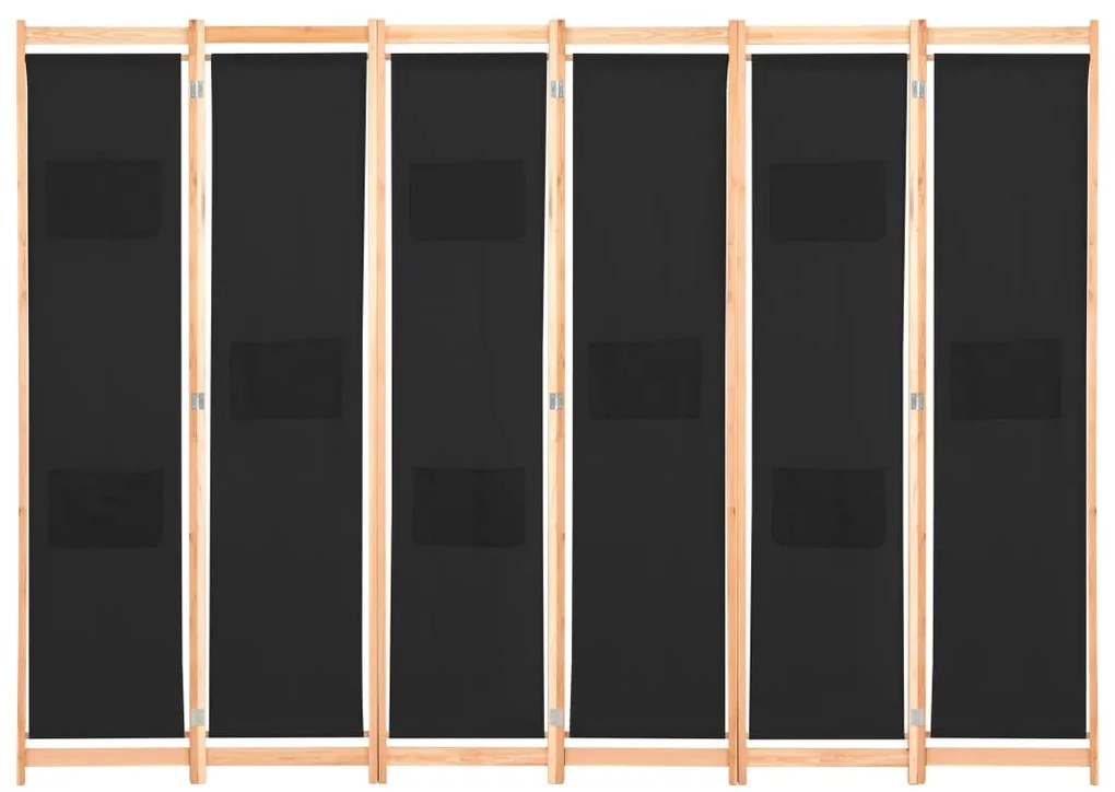 Divisória de quarto com 6 painéis 240x170x4 cm tecido preto