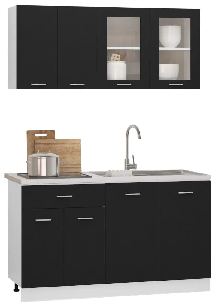 4 pcs conjunto armários de cozinha derivados de madeira preto