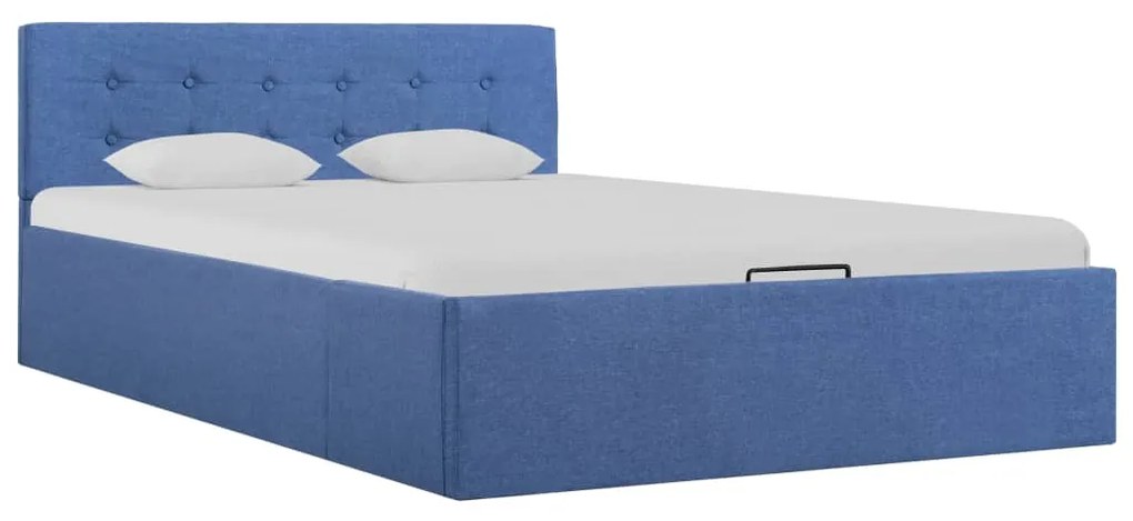 vidaXL Cama hidráulica com arrumação 120x200 cm tecido azul
